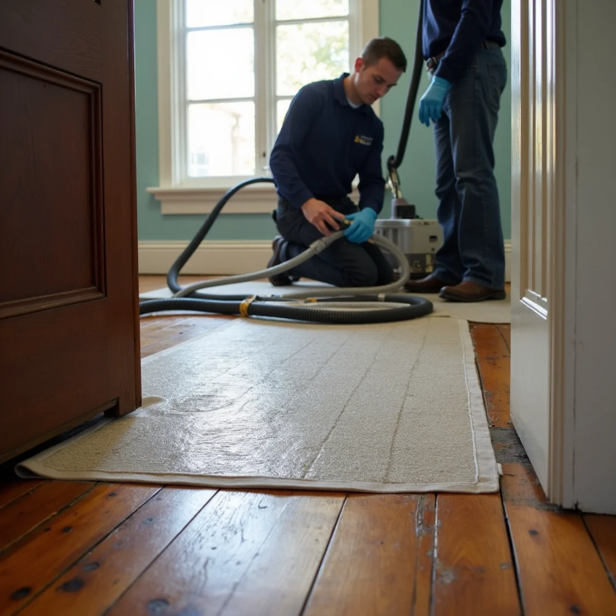Drying original hardwood in an Old Towne Orange home