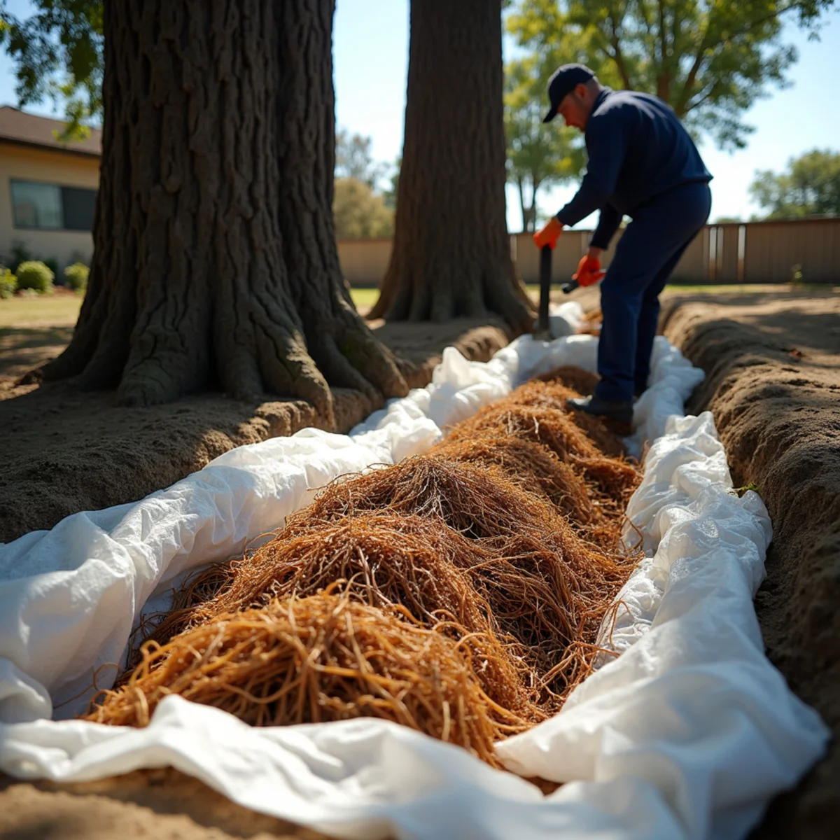 Eucalyptus roots in an Alta Vista sewer lateral