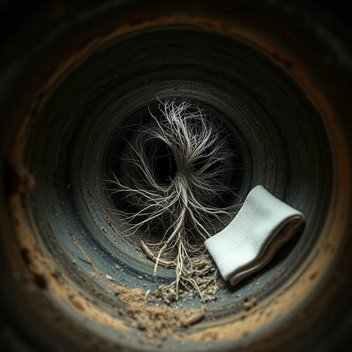 Tree root intrusion inside a clay sewer lateral in Alta Vista, Placentia