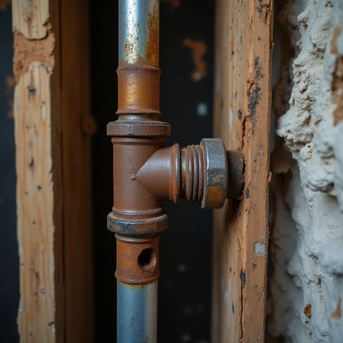 Galvanized supply run exposed in a pre-1960 Santa Ana home