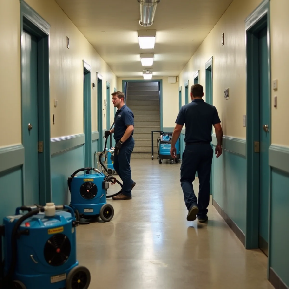 Drying a shared corridor in a Santa Ana multi-family building