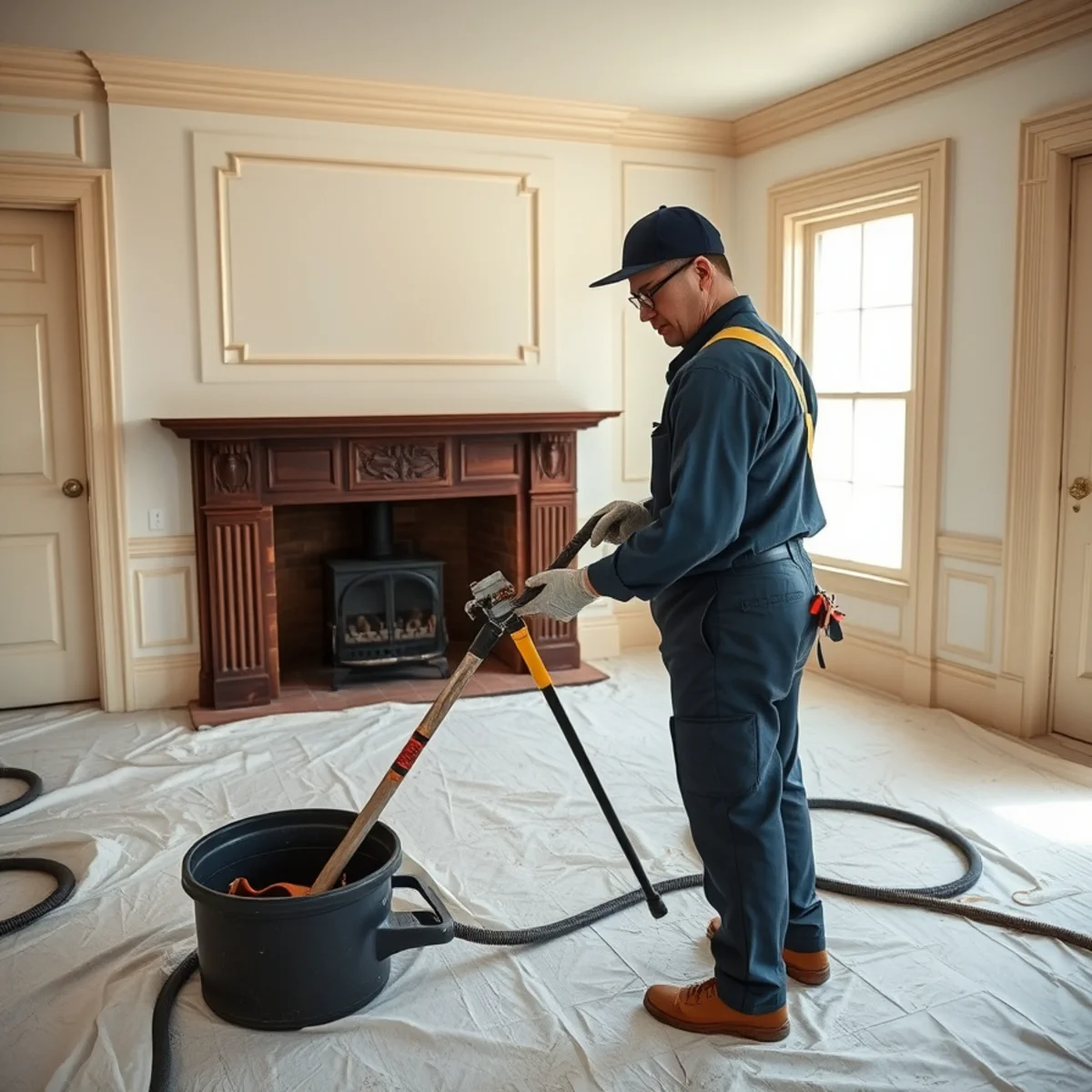 Restoration technician working in a historic Uptown Whittier, CA home