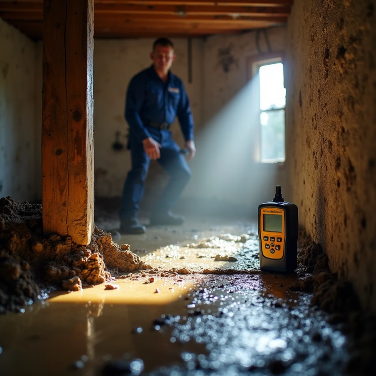 Crawl space moisture check at a Bryant Ranch property