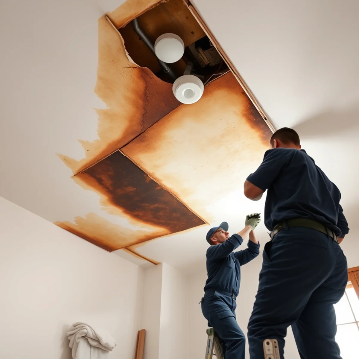 Ceiling damage below an upstairs bathroom in a Yorba Linda, CA home
