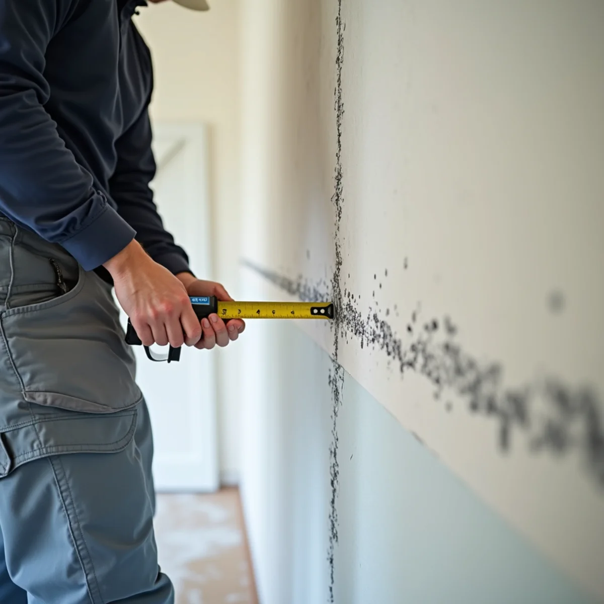 Drywall cut twelve inches above the highest sewage waterline