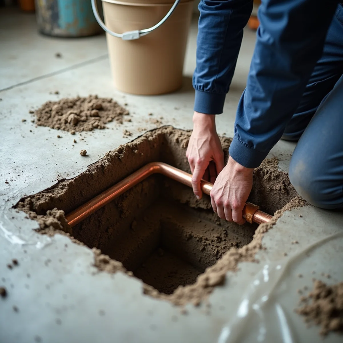 Cored slab access opened to repair a leaking pipe in a Fullerton home