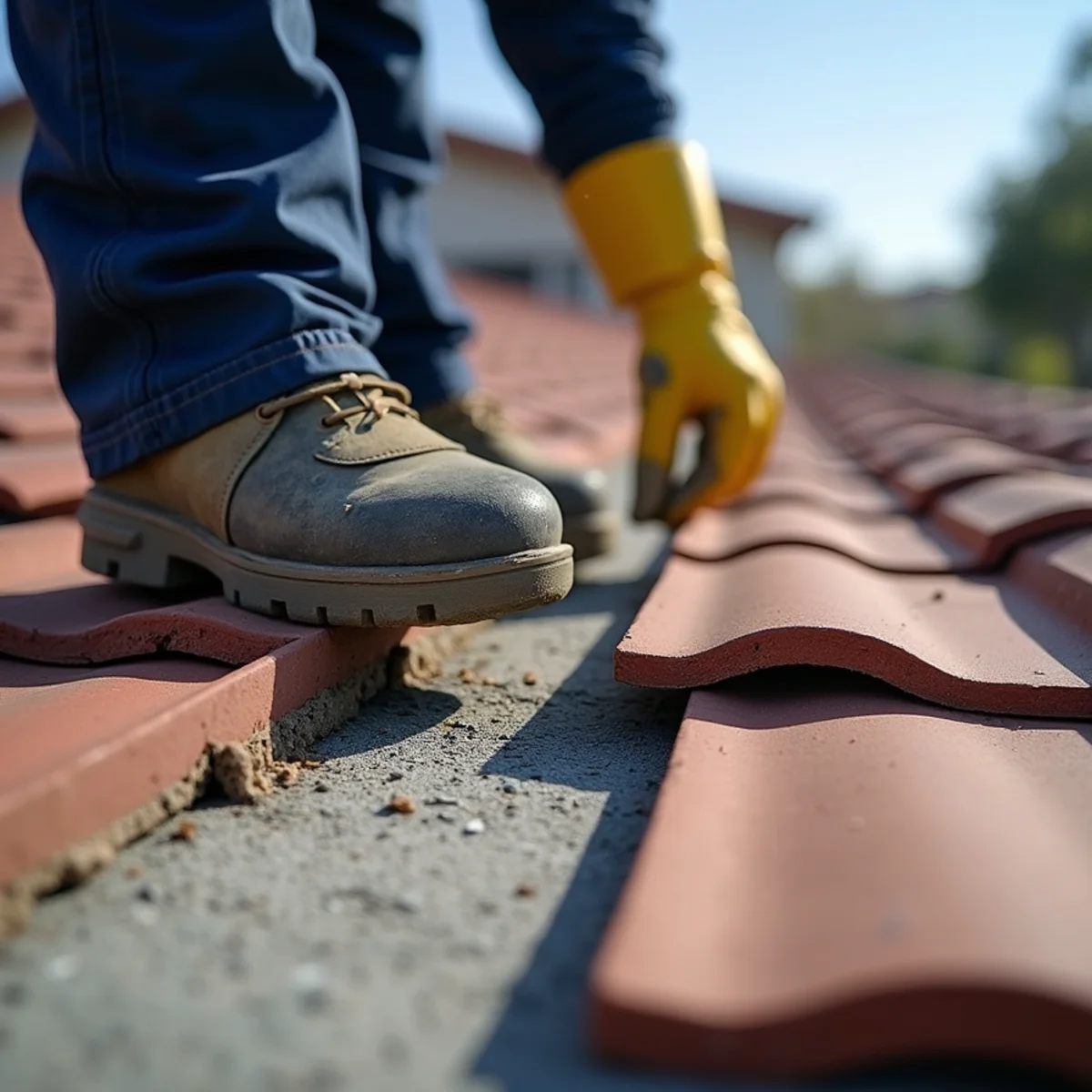 Wind-lifted roof tiles after a Santa Ana event in Fullerton