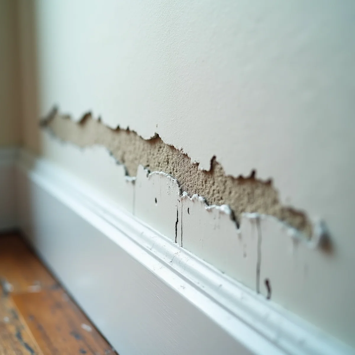Water line staining drywall after flooding in a Fullerton, CA home