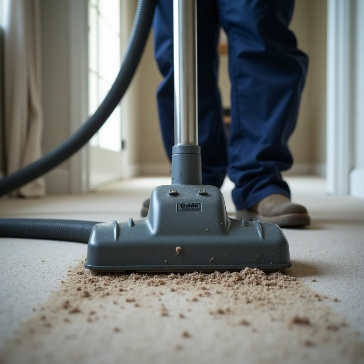 Weighted extraction head pressing water from carpet pad