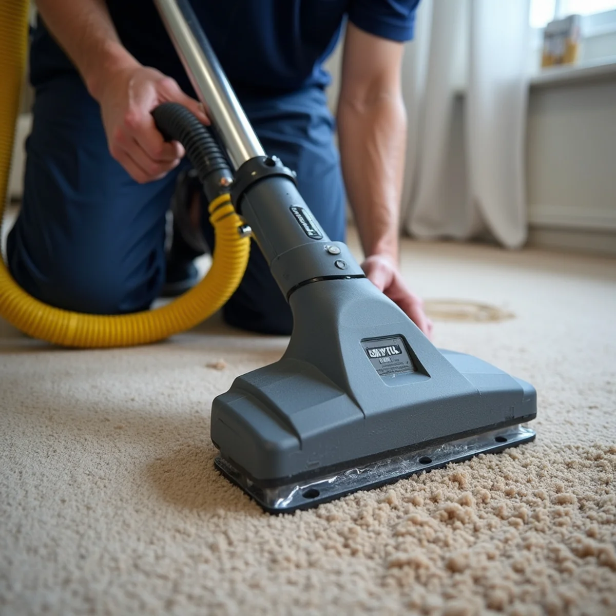 Weighted extraction head pulling water from carpet and pad in Fullerton